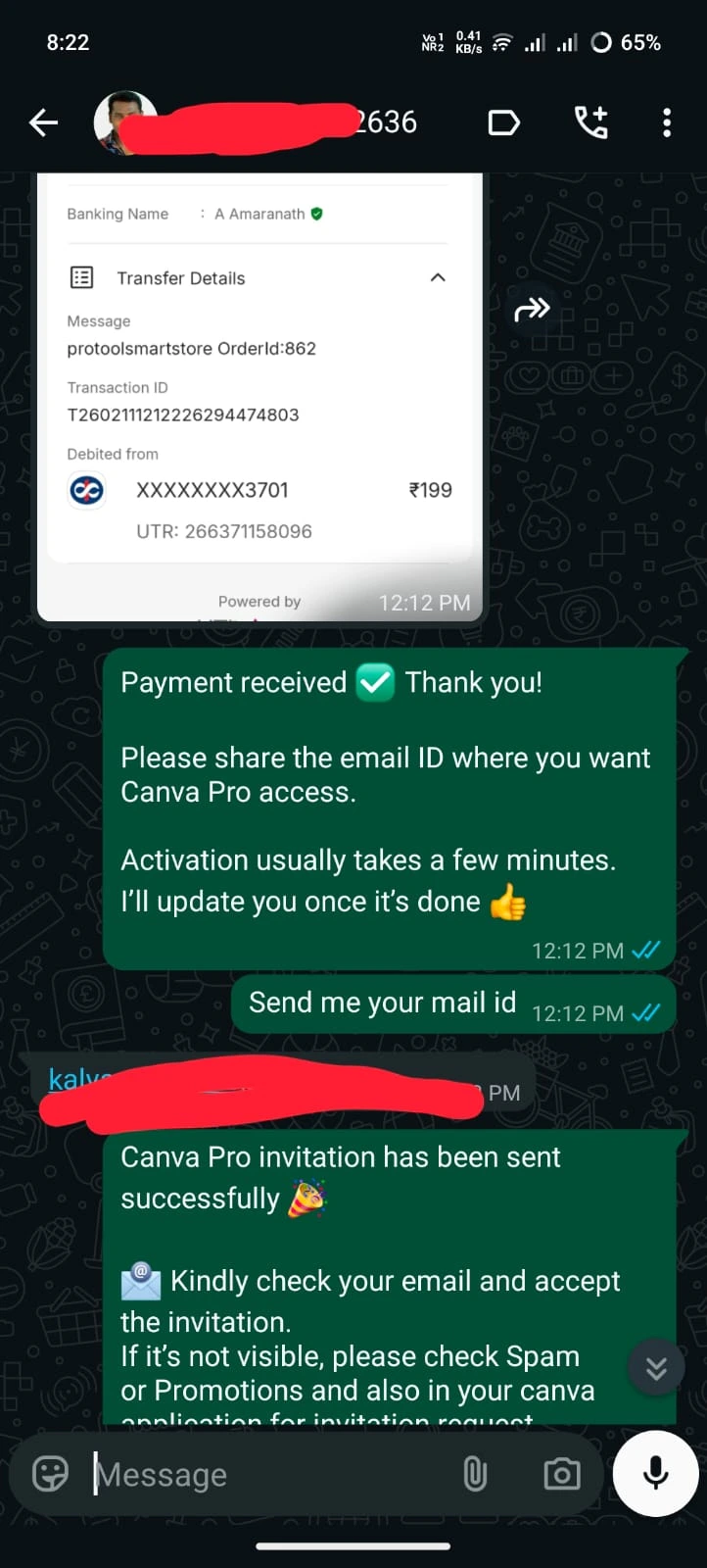 Canva Pro activation screenshot