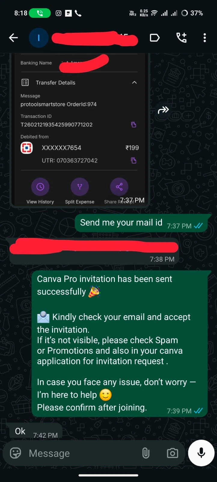 Canva Pro activation screenshot